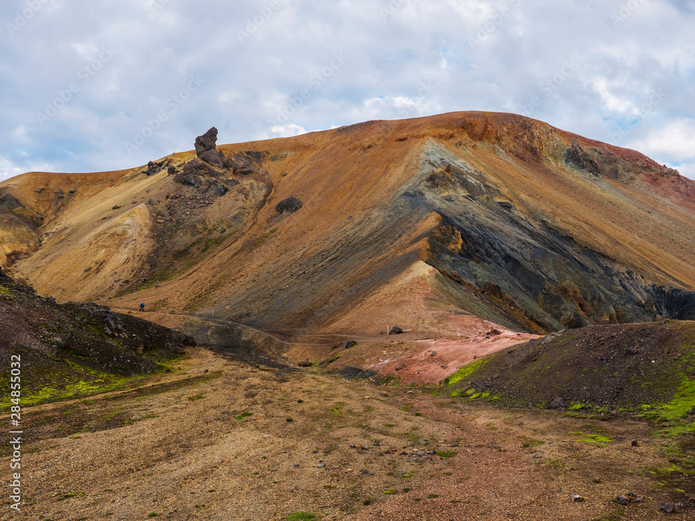 Colorful Brennisteinsalda mountain is one of the most beautiful and multicolored volcanos in Landmannalaugar area of Fjallabak Nature Reserve in Highlands region of Iceland