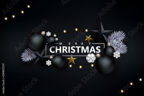 Christmas background with black balls