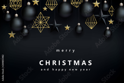 Christmas background with black balls photo