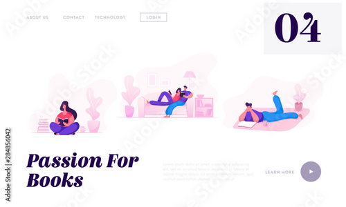 People Weekend Sparetime at Home Website Landing Page. Male Female Characters Spend Leisure Time Reading Books Together. Relaxing Hobby or Education Web Page Banner. Cartoon Flat Vector Illustration