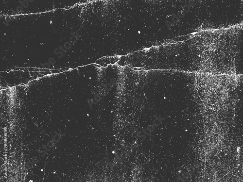 Distress old cracked concrete texture, vector illustration. Black and white grunge background. Stone, asphalt, plaster, marble.