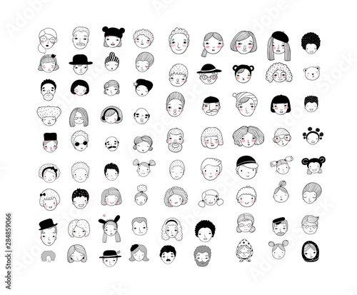Pattern with graphical faces. Vector illustration. Set of people icons