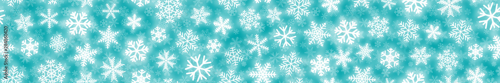 Christmas horizontal seamless banner of white snowflakes on turquoise background Christmas horizontal seamless banner of white snowflakes on turquoise background
