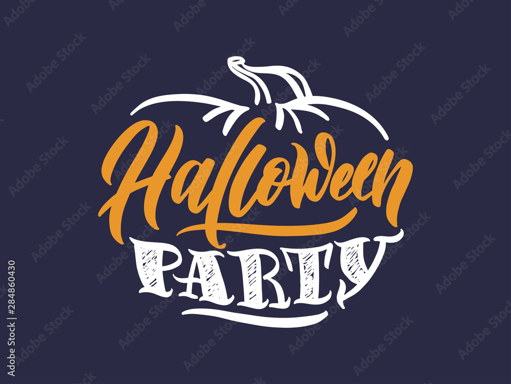 Fototapeta premium Halloween logo. October holiday celebration handwritten lettering. Halloween festive decoration, stickers pack. Trick or treat, happy boo day, pick your poison, children and adults party calligraphy f