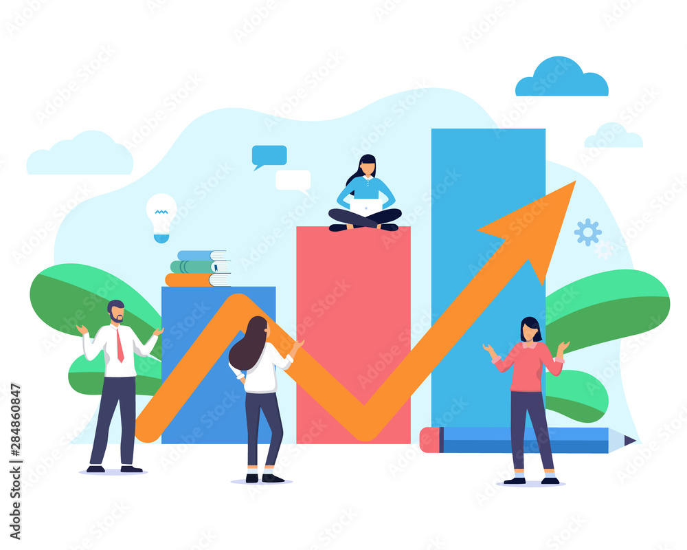 leadership, direction to a successful path,career planning, career development, team work, business concept. Move up motivation, the path to the target's achievement
