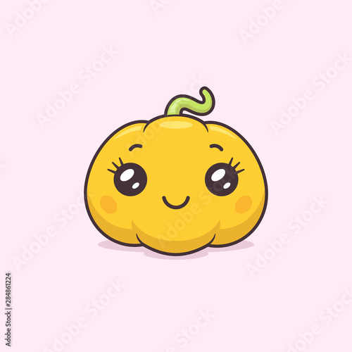 Cute kawaii pumpkin character vector cartoon illustration