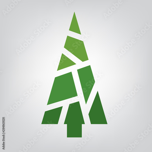 green geometric christmas tree icon- vector illustration