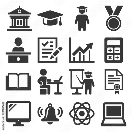 Education Icons. College and School Study Set. Vector