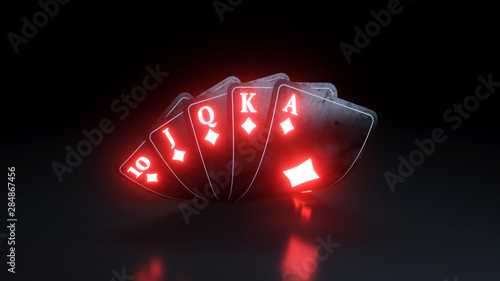 Online Casino Concept Royal Flush in Diamonds Poker Cards On The Black Background - 3D Illustration