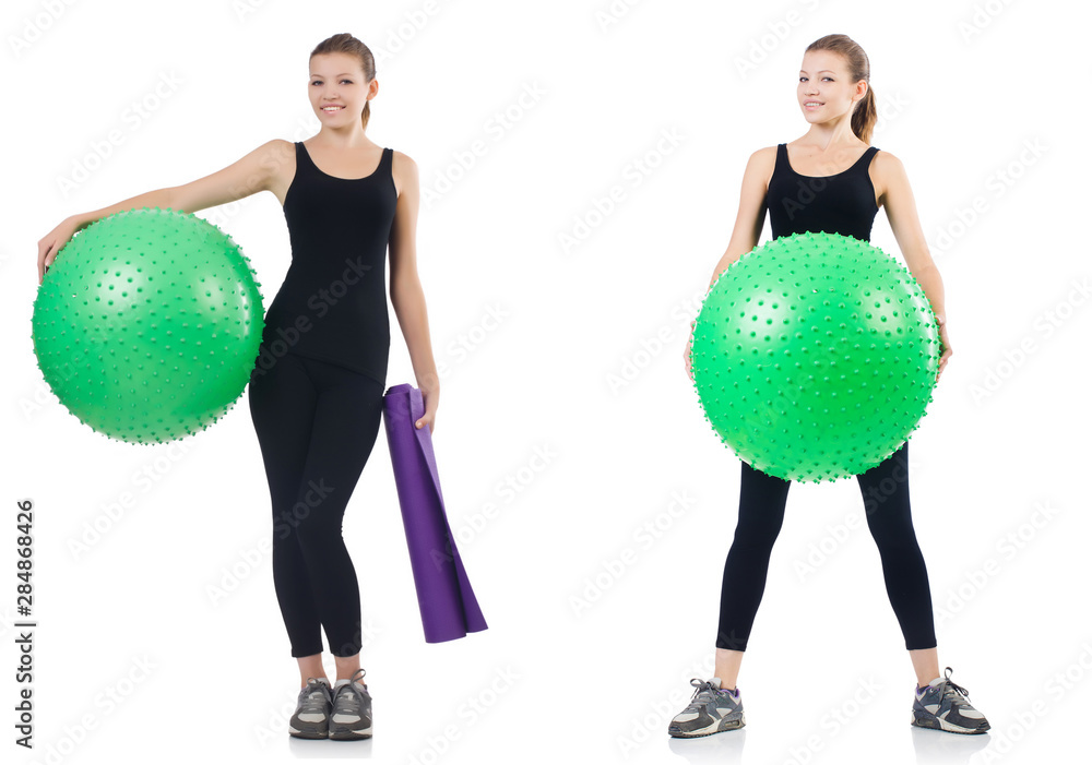 Young woman doing exercises with fitball