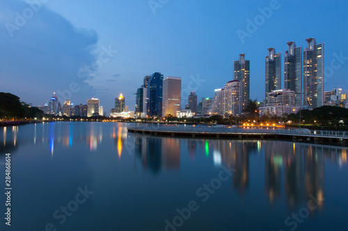 Twilight time at the business district from Benjakiti Park Bangkok   Thailand