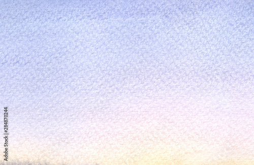 Abstract watercolor background in pastel colors. A gradient from pale purple to yellow and light orange. Hand-drawn on texture paper. High resolution scan