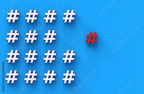 Group of hashtag icon isolated on blue background. 3D Illustration.