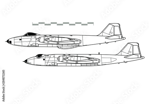 English Electric Canberra. Outline vector drawing