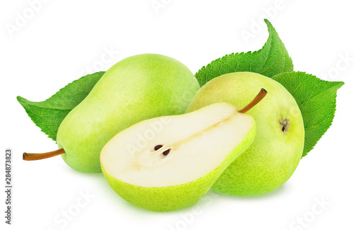 Composition with Green Pears Isolated on White Background