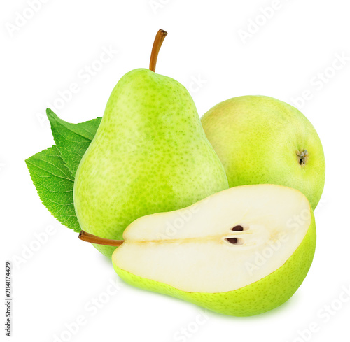 Composition with Green Pears Isolated on White Background