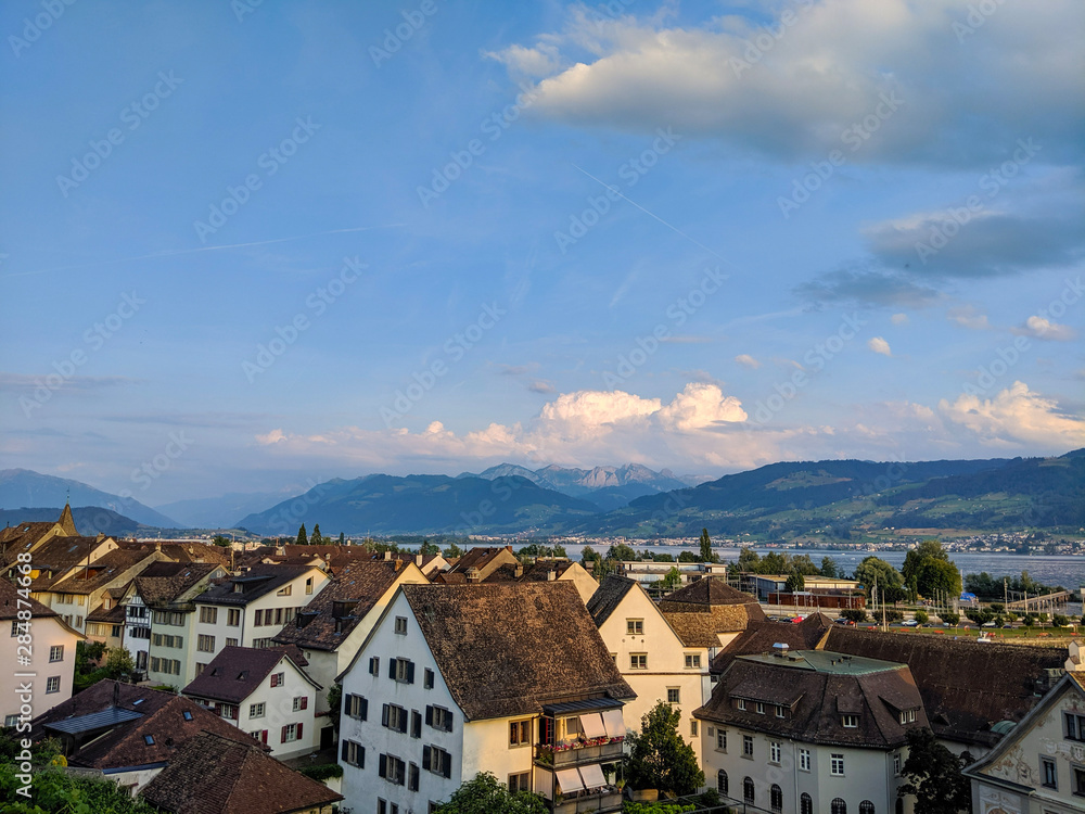 Overlook of the old town of Rapperswil and Lake Zurich from the walls of Rapperswil Castle, St. Gallen, Switzerland Overlook of the old town of Rapperswil and Lake Zurich from the walls of Rapperswil Castle, St. Gallen, Switzerland