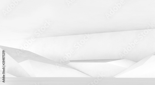 Abstract polygonal on the wall with reflection floor. 3D rendering.