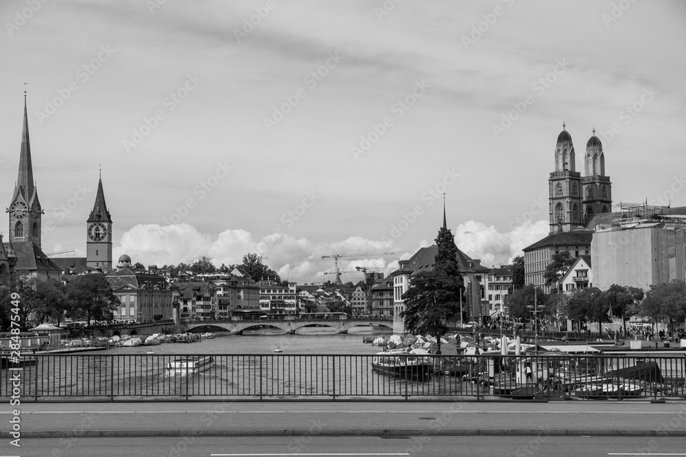 View on Zurich panorama in grayscale