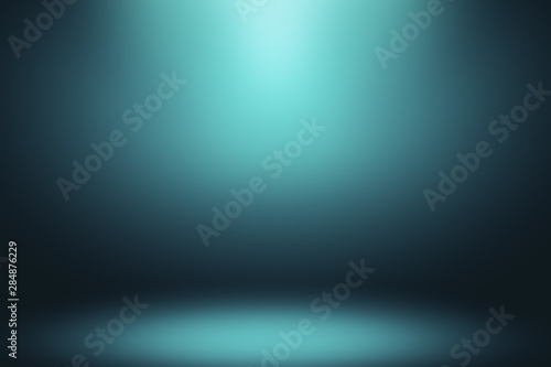 Abstract background with blurry stage in turquoise and dark colors. photo