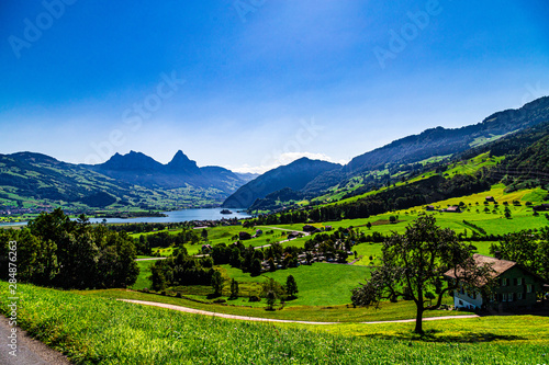 Beatiful view on Swiss Alps and lake