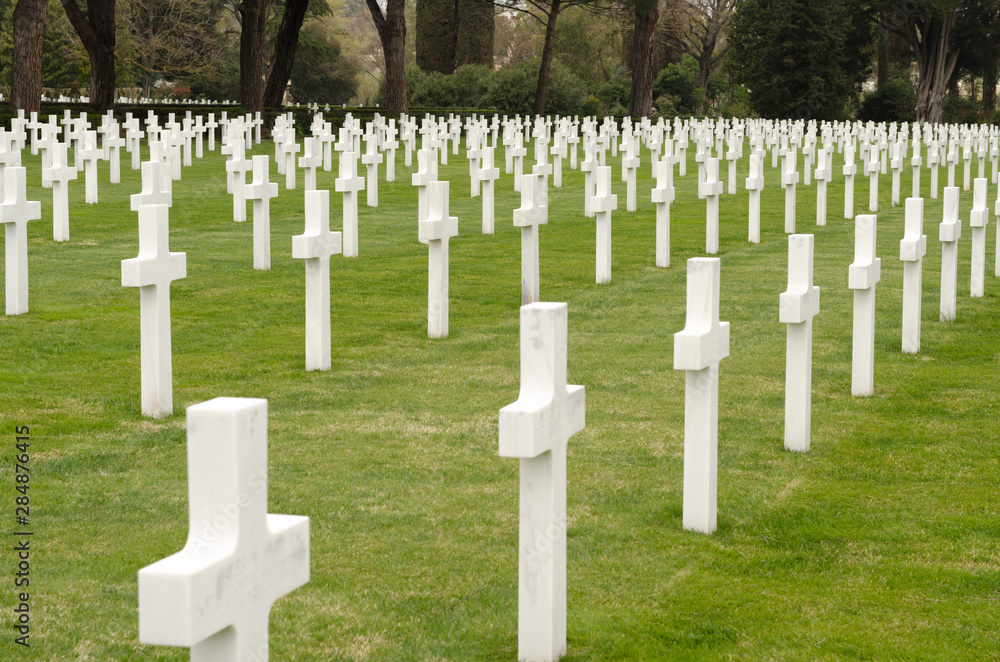 White crosses in American Cemetery in Italy. Soldiers killed in WW2