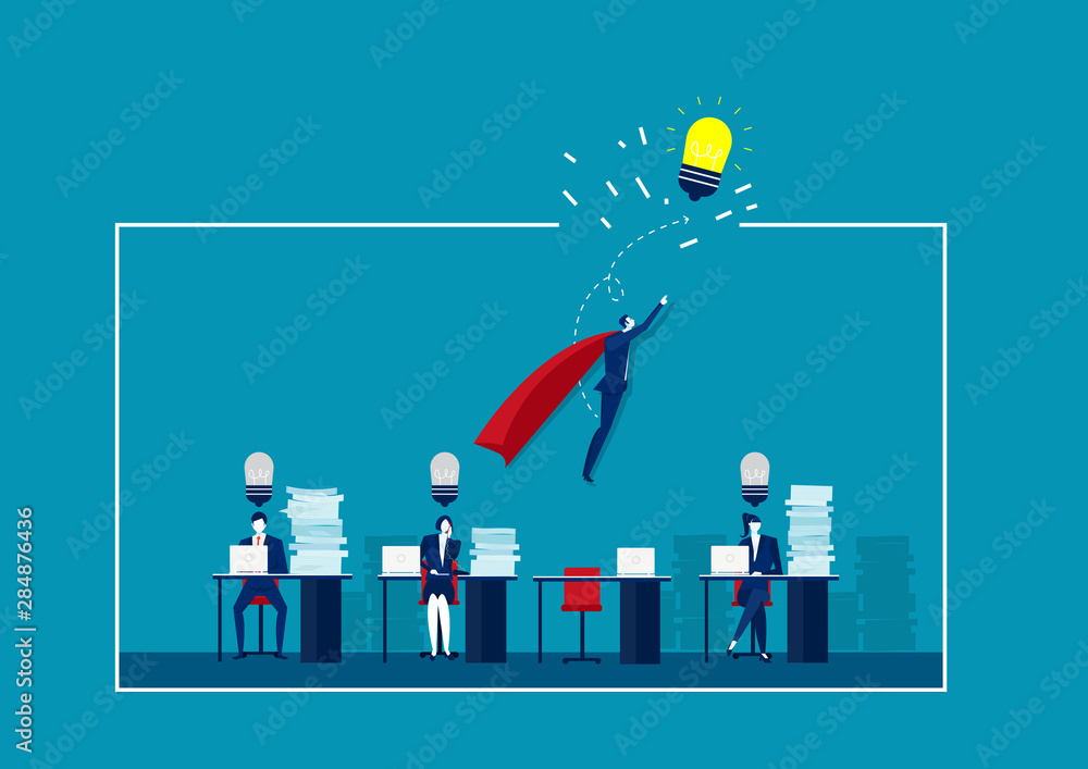 Business Hero escaped from the the white line cage ,hard work on blue background.illustrator vector. Business Hero escaped from the the white line cage ,hard work on blue background.illustrator vector.