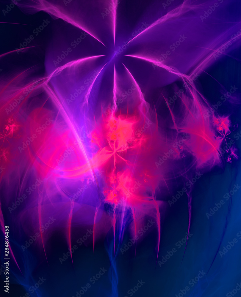 Abstract fractal background made out of clouds and nebula and abstract stars in pink,violet,blue