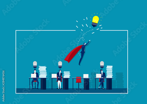 Business Hero escaped from the the white line cage ,hard work on blue background.illustrator vector.