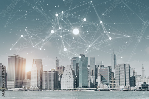Photography Creative city wallpaper with polygonal mesh