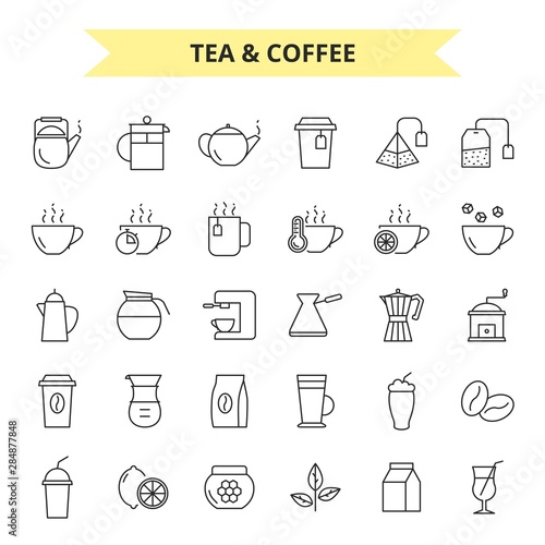 Tea and coffee outline vector set