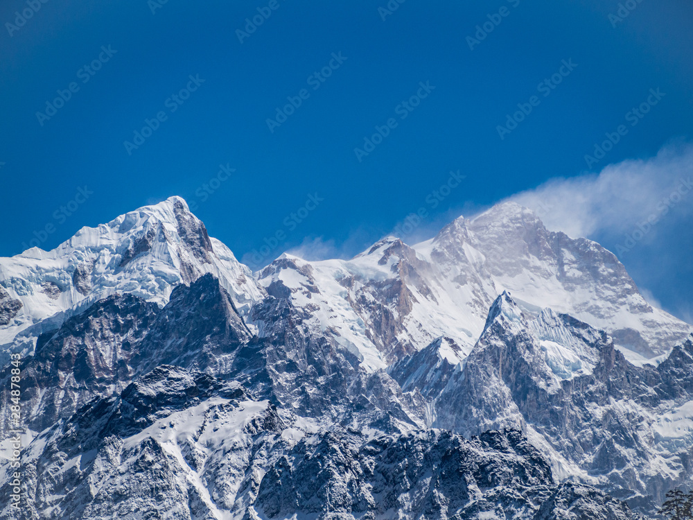 Manaslu mountain with blue sky backround view from Annapurna circuit trek