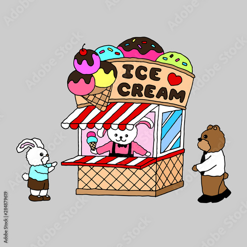 ice cream shop vector illustration design hand drawing art cute animal