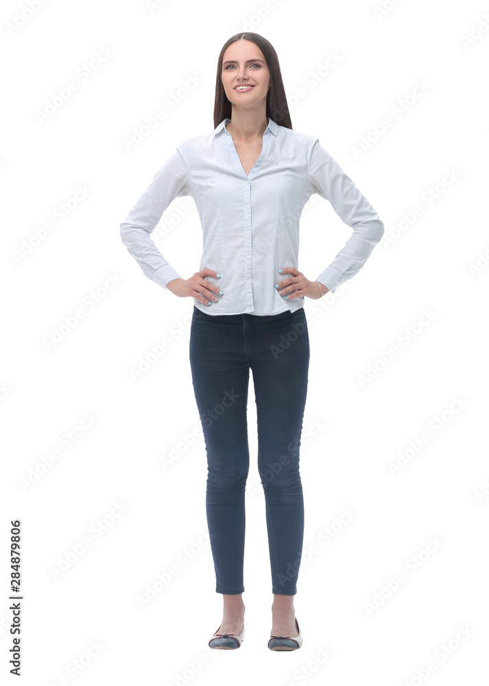 serious young woman posing for the camera . isolated on white serious young woman posing for the camera . isolated on white