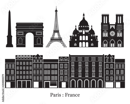 Paris, France Building Landmarks Silhouette