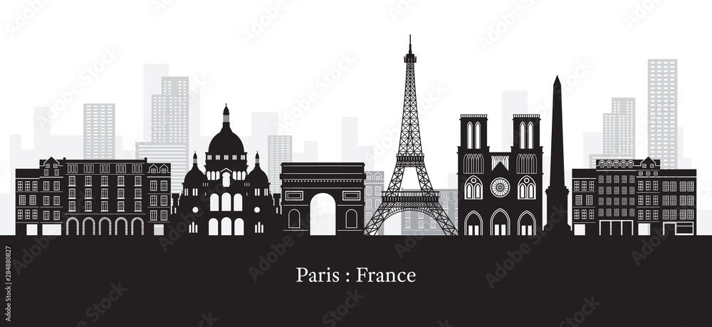 Paris, France Landmarks Skyline, Black and White Colour