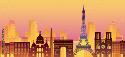 Paris, France Landmarks Skyline, Night Scene