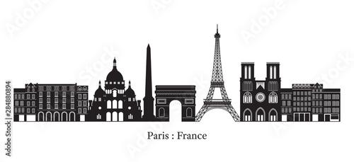 Paris, France Landmarks Skyline, Silhouette