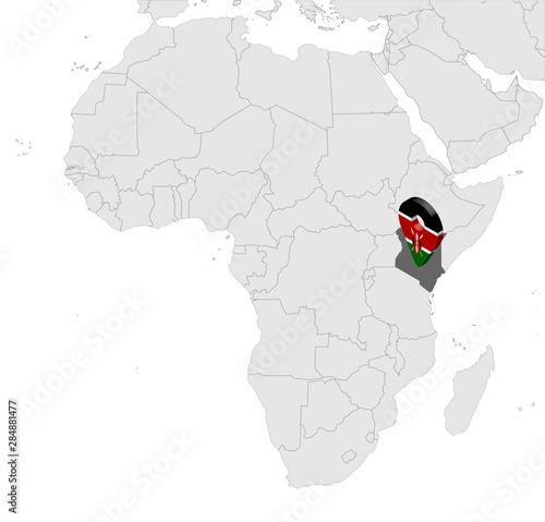 Location Map of Kenya on map Africa. 3d Republic of Kenya flag map marker location pin. High quality map of Kenya.  Vector illustration EPS10.