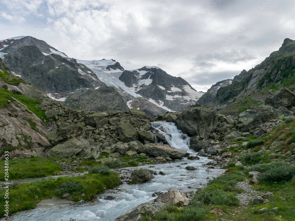 view of mountains and glaciers, lots of rocks