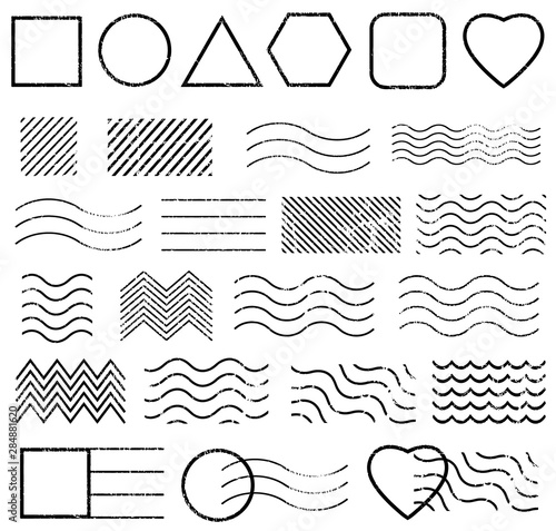 Blank shape postal stamps and foliage set.illustration vector