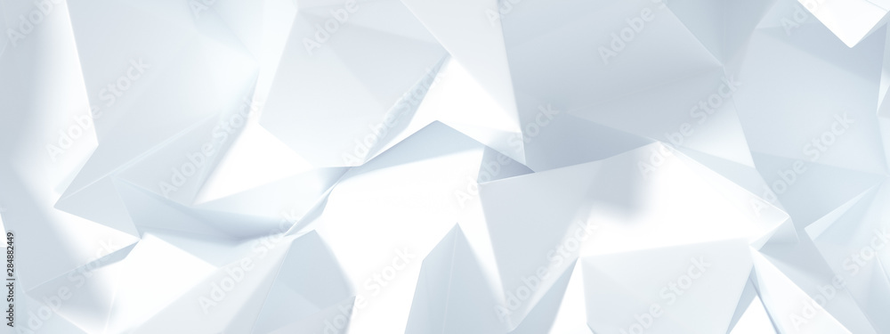 White background with crystals, triangles. 3d illustration, 3d rendering.