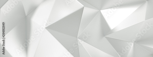 White background with crystals, triangles. 3d illustration, 3d rendering.