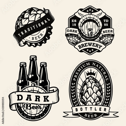 Vintage brewing monochrome badges set