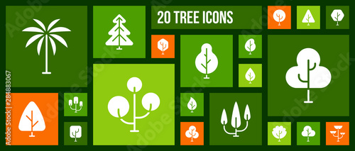 Geometric Trees white silhouette icons vector set