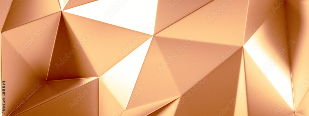 Obraz premium Golden background with crystals, triangles. 3d illustration, 3d rendering.
