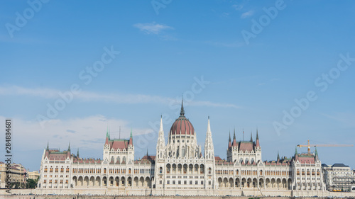 Parliament In Budapest, Hungary from the opposite side of the riverside in the buda part of the city. Famous landmark in the world in the capital of the country