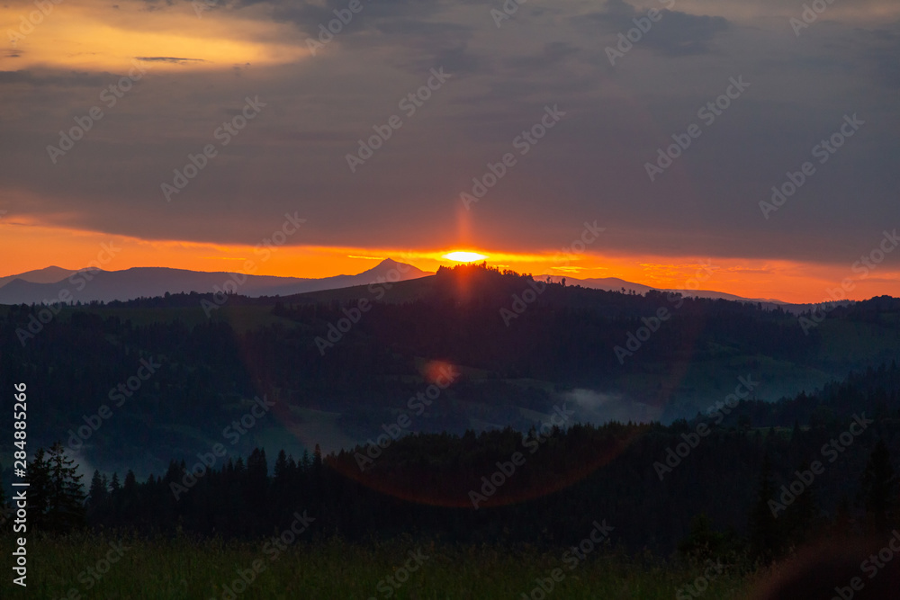Sunset in the mountains of the Carpathians.