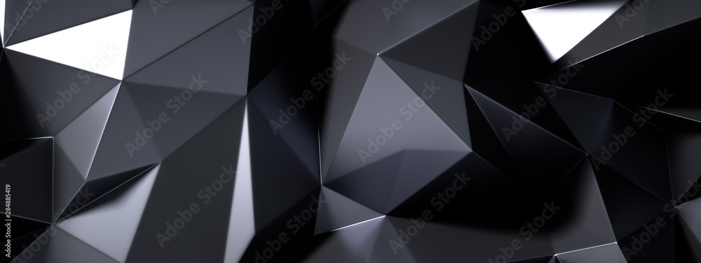 Obraz premium Black gray background with crystals, triangles. 3d illustration, 3d rendering.