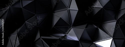 Black gray background with crystals  triangles. 3d illustration  3d rendering.